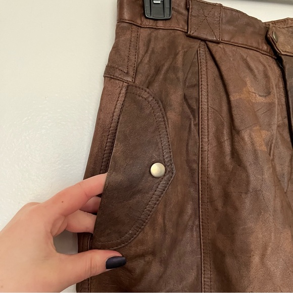 Avanti Brown Leather Pants - Picture 3 of 16